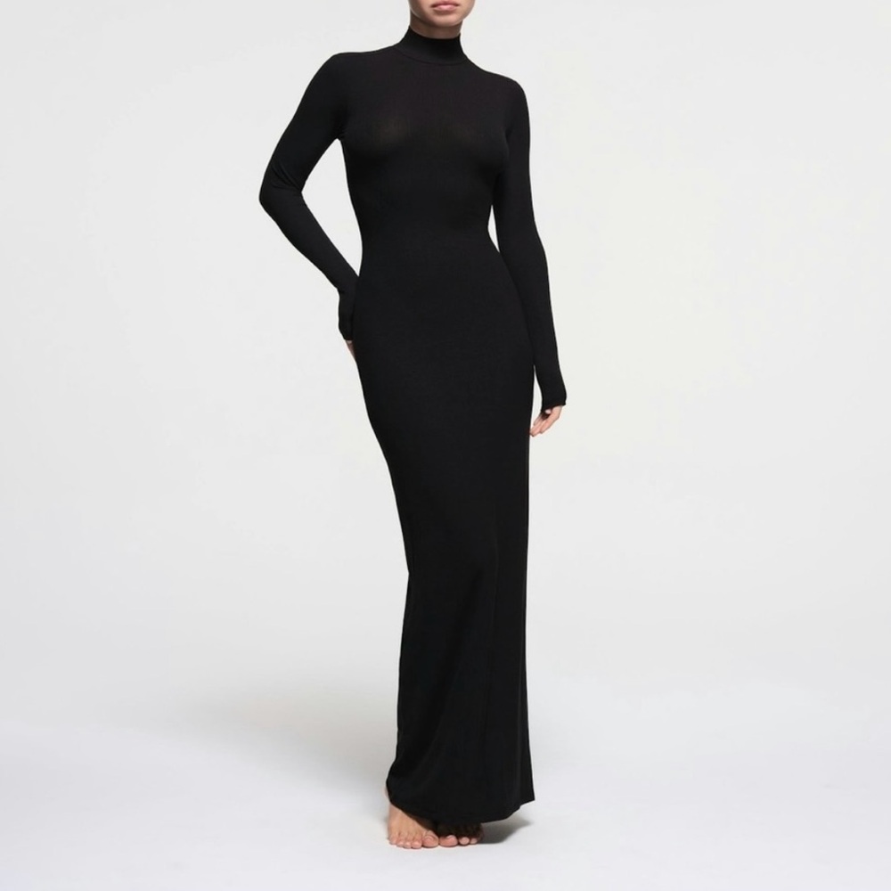 Skims Black (onyx) soft lounge mock neck long maxi dress - brand new. Medium.